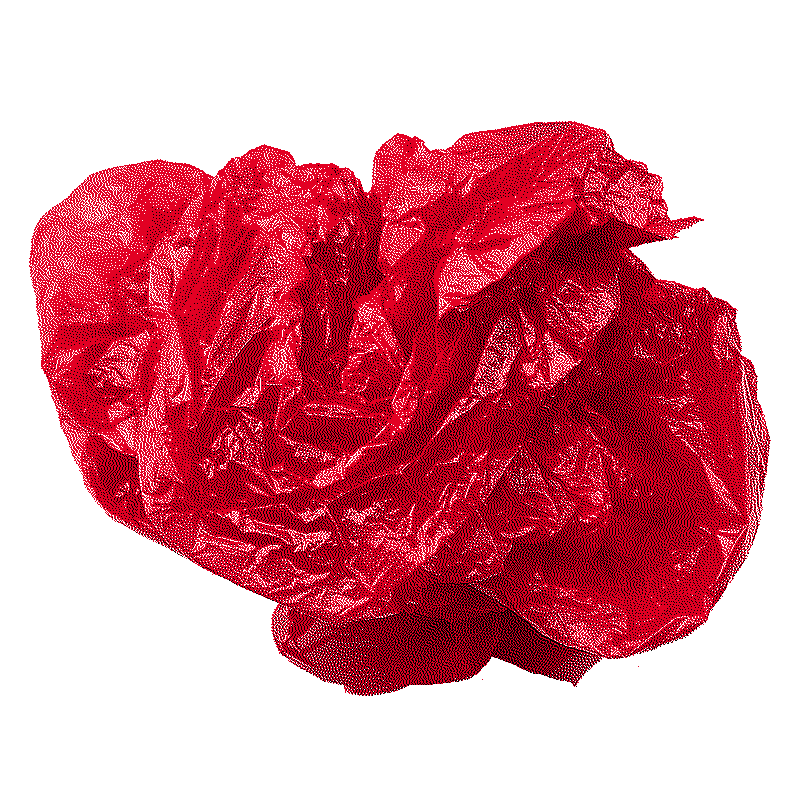 a bright red plastic bag, crunched up